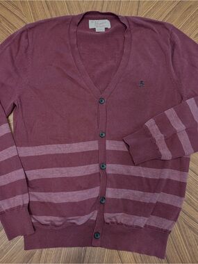 Original Penguin Men's Maroon Striped V-Neck Cardigan